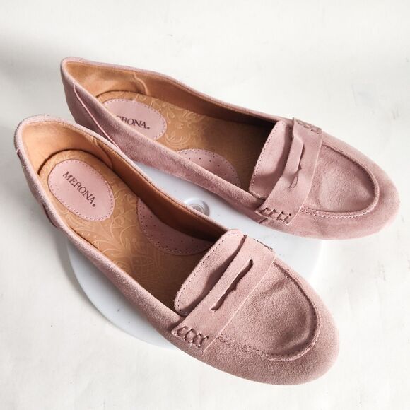 Merona Penny Loafers Size 11 Pastel Pink Slip On Suede Preppy Flat Comfort Shoes - Picture 8 of 10